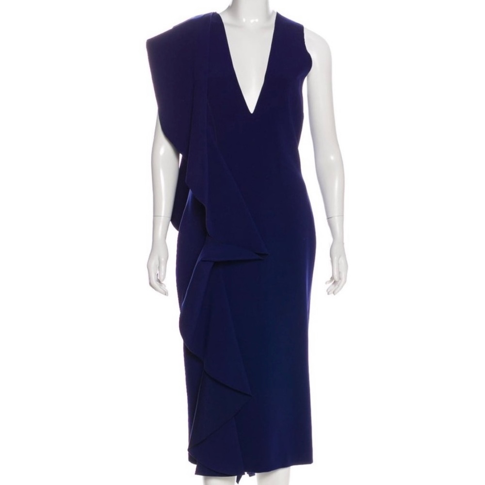 Solace London Ceara Blue Navy Waterfall Dress NWT